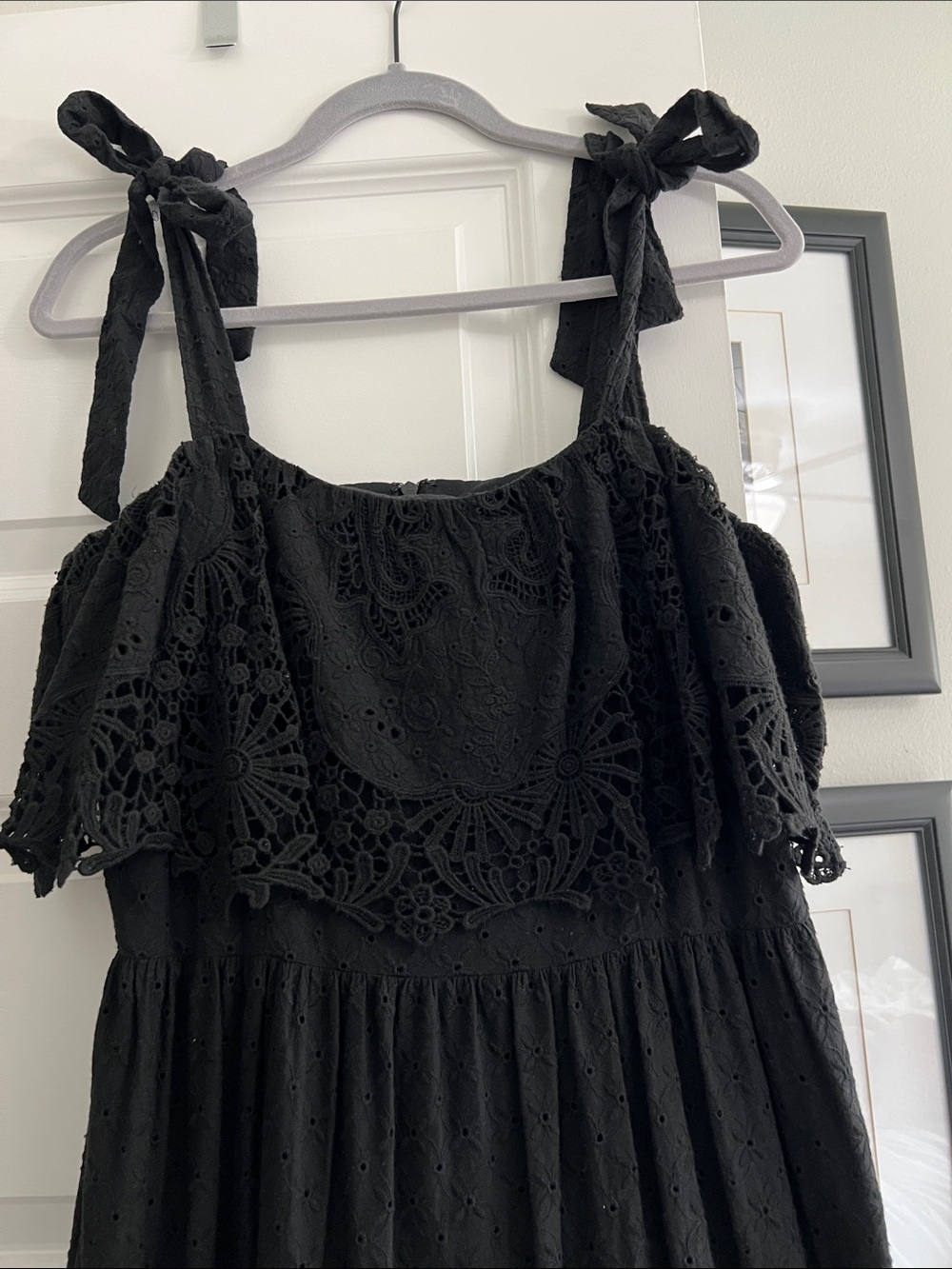 ANTONIO MELANI Black Cotton Eyelet Lace Tie-Shoulder Midi Dress - Picture 2 of 4